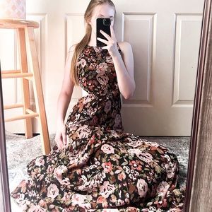 Zara Women Black Floral Maxi Dress Open Back
